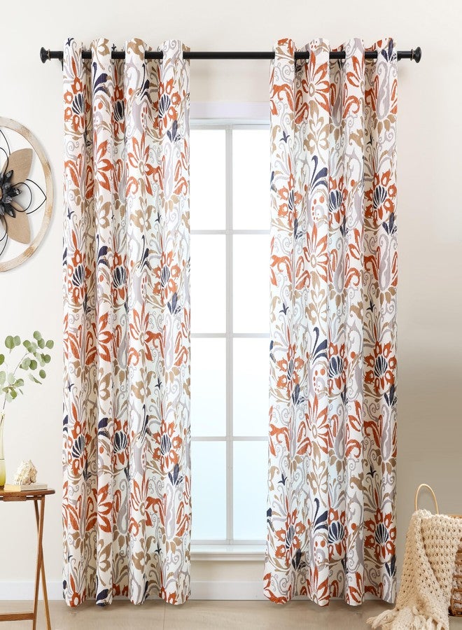L.Z.E Privacy Boho Curtains 84 Inches Long 2 Panels Set Orange Brown Light Filtering Non-See-Through Curtains & Drapes for Living Room Bedroom Nursery Grommet Top Botanical & Floral Pattern - Image 1